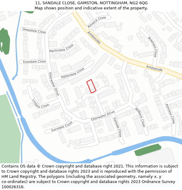 11, SANDALE CLOSE, GAMSTON, NOTTINGHAM, NG2 6QG: Location map and indicative extent of plot