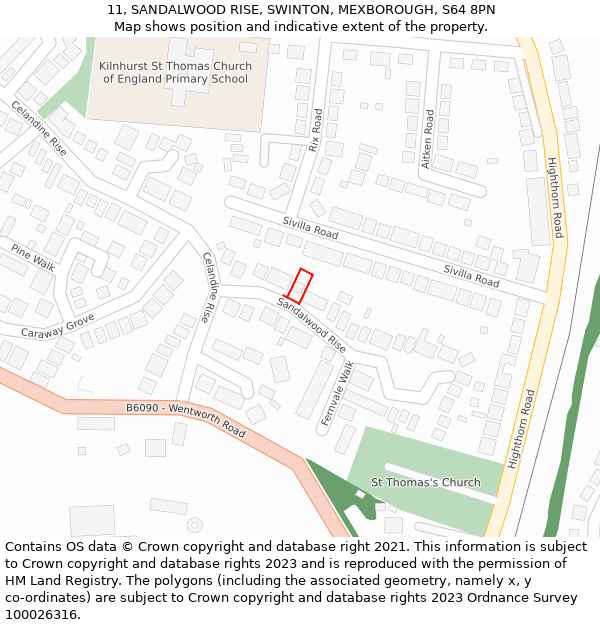 11, SANDALWOOD RISE, SWINTON, MEXBOROUGH, S64 8PN: Location map and indicative extent of plot