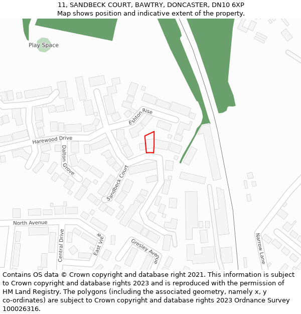 11, SANDBECK COURT, BAWTRY, DONCASTER, DN10 6XP: Location map and indicative extent of plot