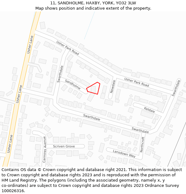 11, SANDHOLME, HAXBY, YORK, YO32 3LW: Location map and indicative extent of plot