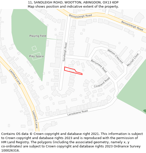 11, SANDLEIGH ROAD, WOOTTON, ABINGDON, OX13 6DP: Location map and indicative extent of plot