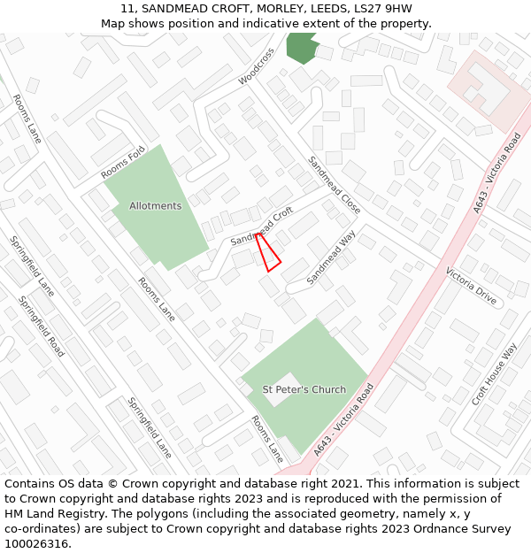 11, SANDMEAD CROFT, MORLEY, LEEDS, LS27 9HW: Location map and indicative extent of plot