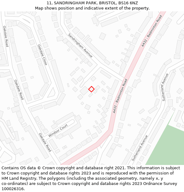 11, SANDRINGHAM PARK, BRISTOL, BS16 6NZ: Location map and indicative extent of plot