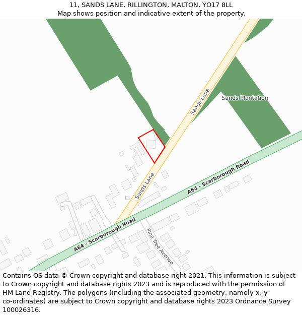 11, SANDS LANE, RILLINGTON, MALTON, YO17 8LL: Location map and indicative extent of plot