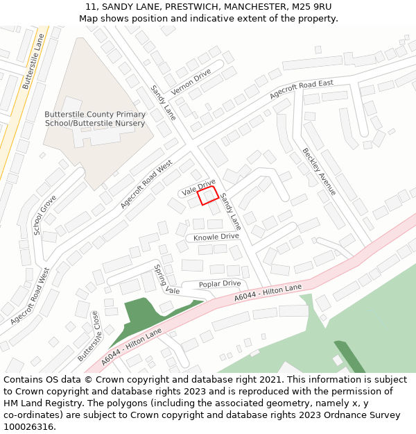 11, SANDY LANE, PRESTWICH, MANCHESTER, M25 9RU: Location map and indicative extent of plot