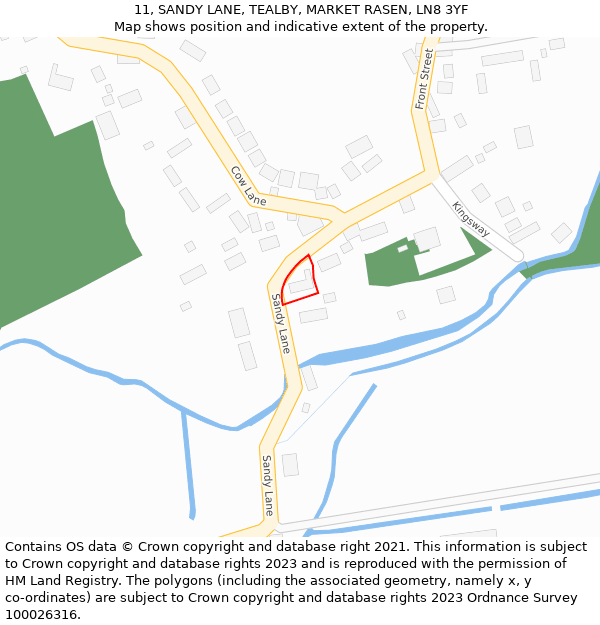 11, SANDY LANE, TEALBY, MARKET RASEN, LN8 3YF: Location map and indicative extent of plot