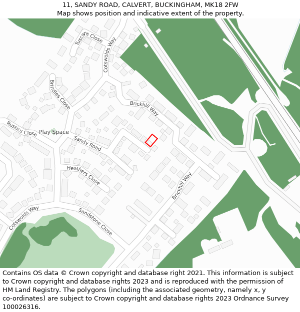 11, SANDY ROAD, CALVERT, BUCKINGHAM, MK18 2FW: Location map and indicative extent of plot