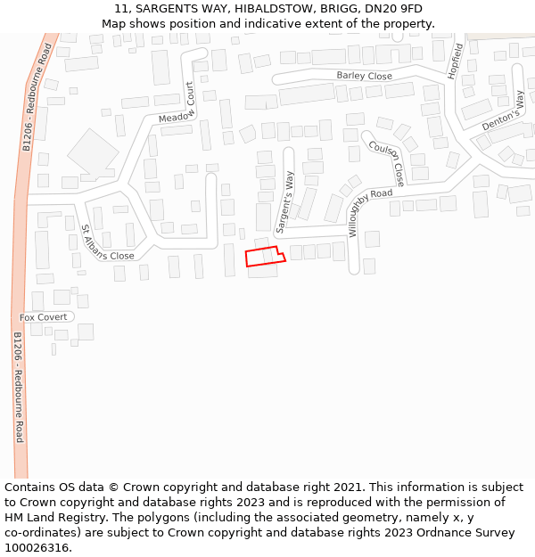 11, SARGENTS WAY, HIBALDSTOW, BRIGG, DN20 9FD: Location map and indicative extent of plot