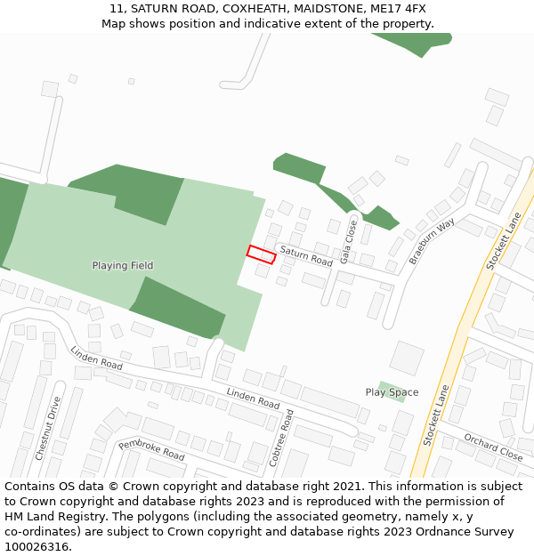 11, SATURN ROAD, COXHEATH, MAIDSTONE, ME17 4FX: Location map and indicative extent of plot