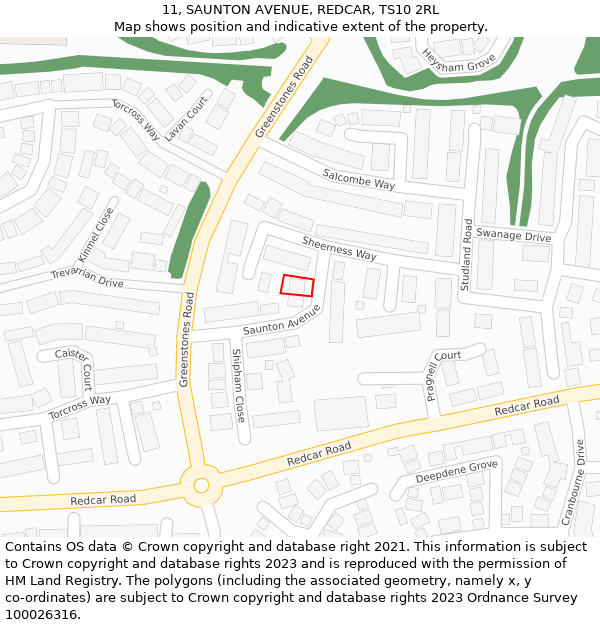 11, SAUNTON AVENUE, REDCAR, TS10 2RL: Location map and indicative extent of plot