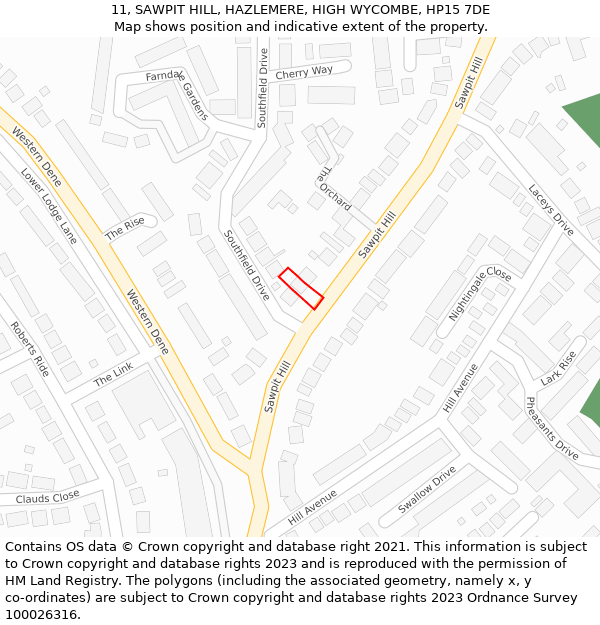 11, SAWPIT HILL, HAZLEMERE, HIGH WYCOMBE, HP15 7DE: Location map and indicative extent of plot