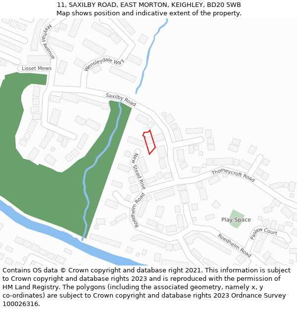 11, SAXILBY ROAD, EAST MORTON, KEIGHLEY, BD20 5WB: Location map and indicative extent of plot