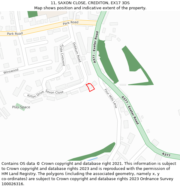 11, SAXON CLOSE, CREDITON, EX17 3DS: Location map and indicative extent of plot