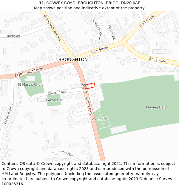 11, SCAWBY ROAD, BROUGHTON, BRIGG, DN20 0AB: Location map and indicative extent of plot