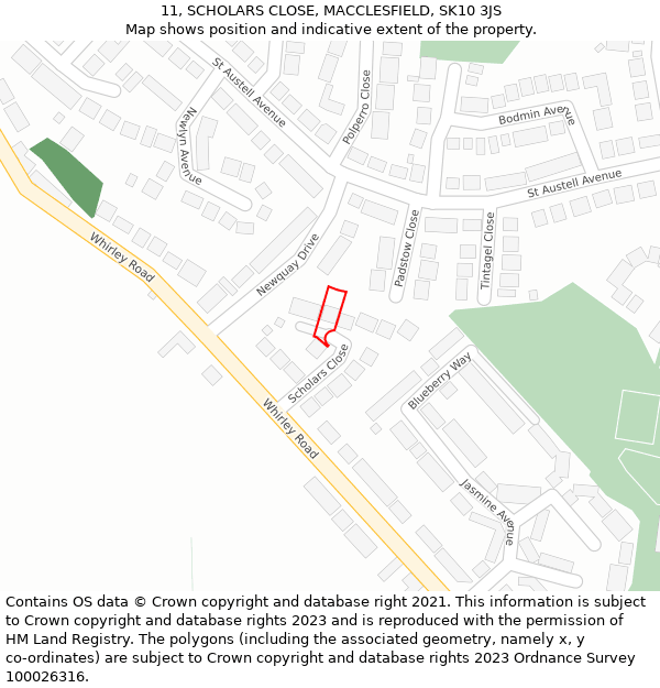 11, SCHOLARS CLOSE, MACCLESFIELD, SK10 3JS: Location map and indicative extent of plot