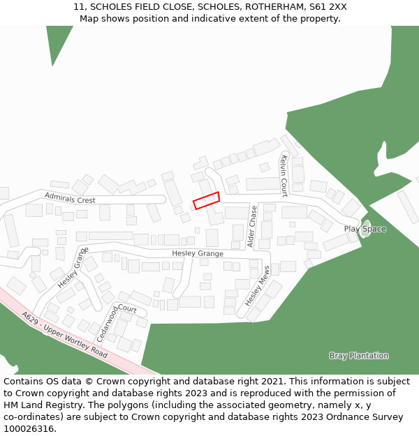 11, SCHOLES FIELD CLOSE, SCHOLES, ROTHERHAM, S61 2XX: Location map and indicative extent of plot
