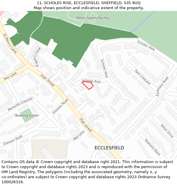 11, SCHOLES RISE, ECCLESFIELD, SHEFFIELD, S35 9UQ: Location map and indicative extent of plot