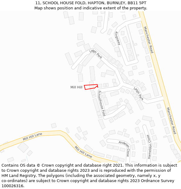 11, SCHOOL HOUSE FOLD, HAPTON, BURNLEY, BB11 5PT: Location map and indicative extent of plot