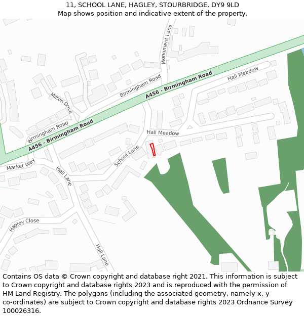 11, SCHOOL LANE, HAGLEY, STOURBRIDGE, DY9 9LD: Location map and indicative extent of plot