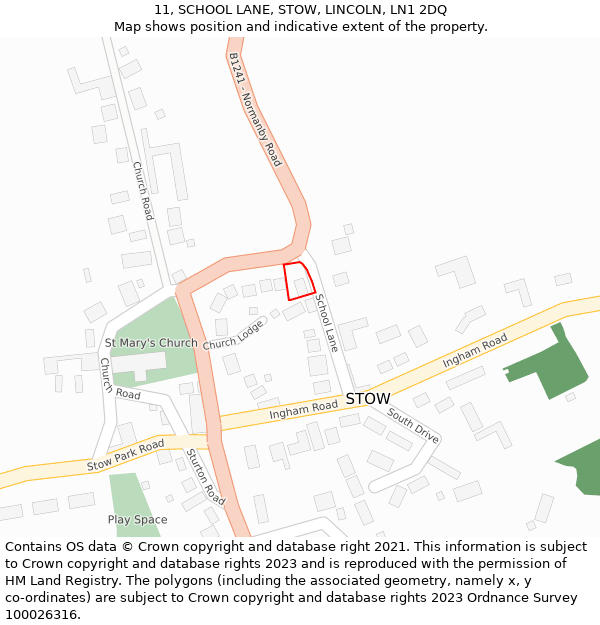 11, SCHOOL LANE, STOW, LINCOLN, LN1 2DQ: Location map and indicative extent of plot