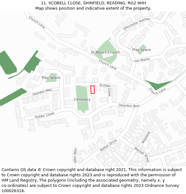 11, SCOBELL CLOSE, SHINFIELD, READING, RG2 9HH: Location map and indicative extent of plot