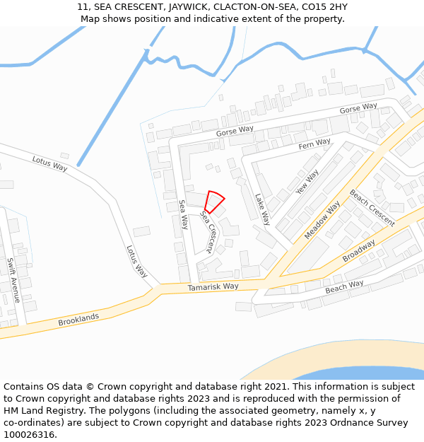 11, SEA CRESCENT, JAYWICK, CLACTON-ON-SEA, CO15 2HY: Location map and indicative extent of plot