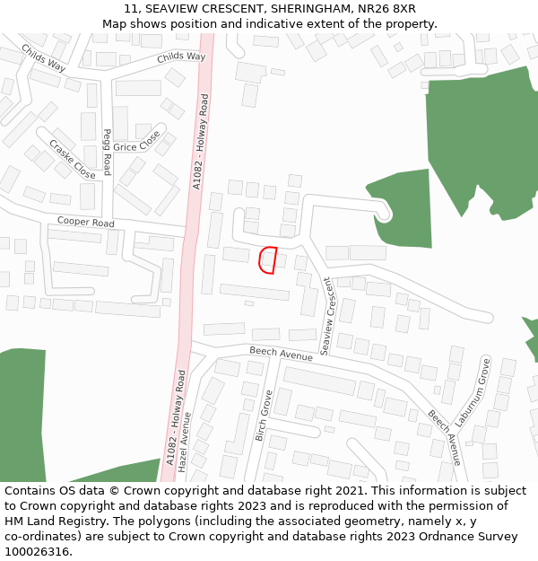 11, SEAVIEW CRESCENT, SHERINGHAM, NR26 8XR: Location map and indicative extent of plot