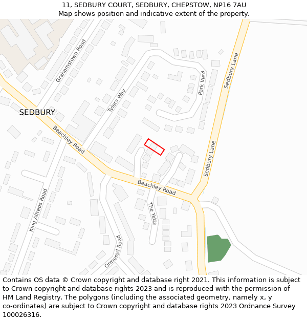 11, SEDBURY COURT, SEDBURY, CHEPSTOW, NP16 7AU: Location map and indicative extent of plot