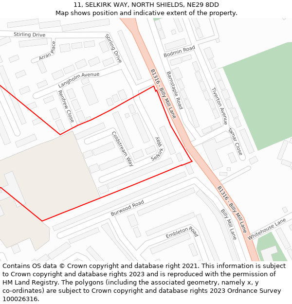 11, SELKIRK WAY, NORTH SHIELDS, NE29 8DD: Location map and indicative extent of plot