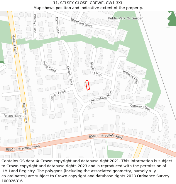 11, SELSEY CLOSE, CREWE, CW1 3XL: Location map and indicative extent of plot