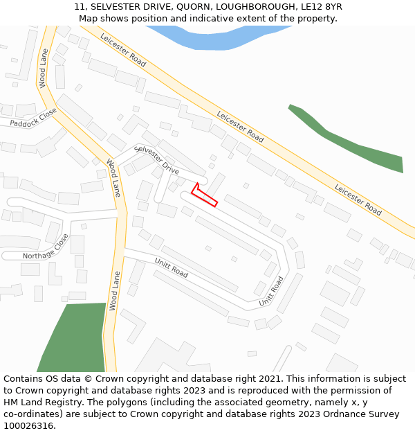 11, SELVESTER DRIVE, QUORN, LOUGHBOROUGH, LE12 8YR: Location map and indicative extent of plot