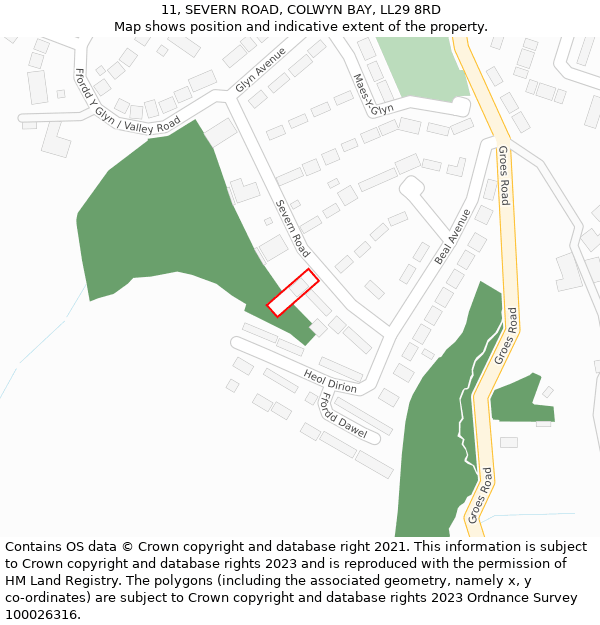 11, SEVERN ROAD, COLWYN BAY, LL29 8RD: Location map and indicative extent of plot
