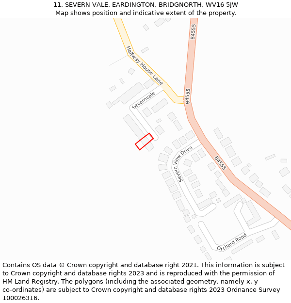 11, SEVERN VALE, EARDINGTON, BRIDGNORTH, WV16 5JW: Location map and indicative extent of plot