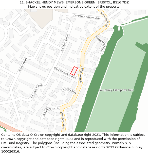 11, SHACKEL HENDY MEWS, EMERSONS GREEN, BRISTOL, BS16 7DZ: Location map and indicative extent of plot