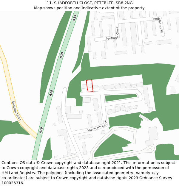 11, SHADFORTH CLOSE, PETERLEE, SR8 2NG: Location map and indicative extent of plot