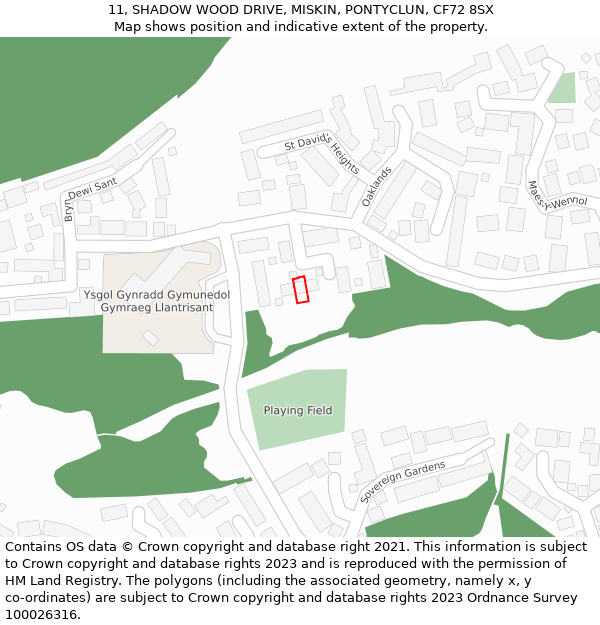 11, SHADOW WOOD DRIVE, MISKIN, PONTYCLUN, CF72 8SX: Location map and indicative extent of plot