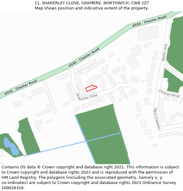 11, SHAKERLEY CLOSE, OAKMERE, NORTHWICH, CW8 2ZT: Location map and indicative extent of plot