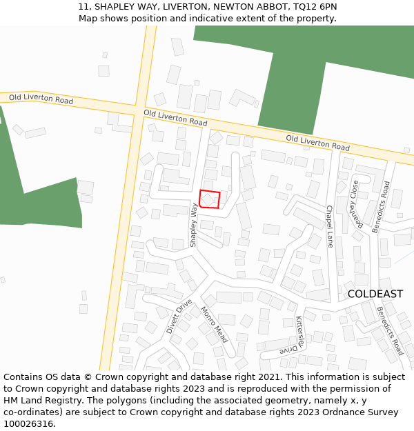 11, SHAPLEY WAY, LIVERTON, NEWTON ABBOT, TQ12 6PN: Location map and indicative extent of plot