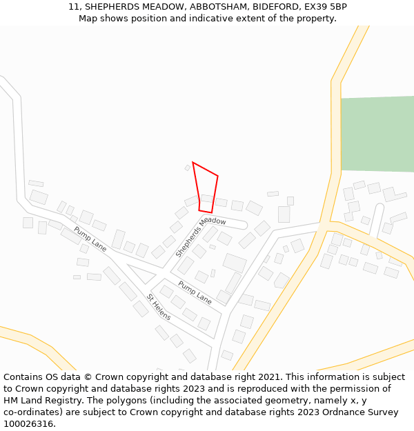 11, SHEPHERDS MEADOW, ABBOTSHAM, BIDEFORD, EX39 5BP: Location map and indicative extent of plot