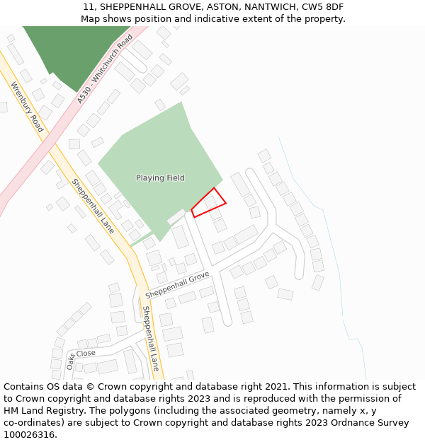 11, SHEPPENHALL GROVE, ASTON, NANTWICH, CW5 8DF: Location map and indicative extent of plot