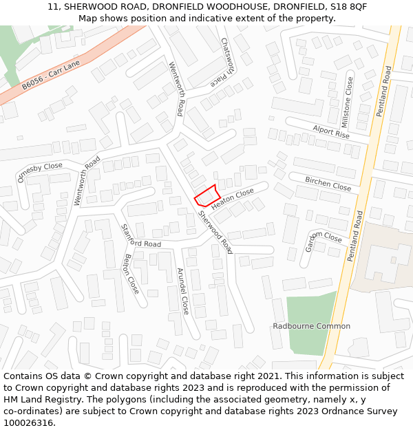 11, SHERWOOD ROAD, DRONFIELD WOODHOUSE, DRONFIELD, S18 8QF: Location map and indicative extent of plot