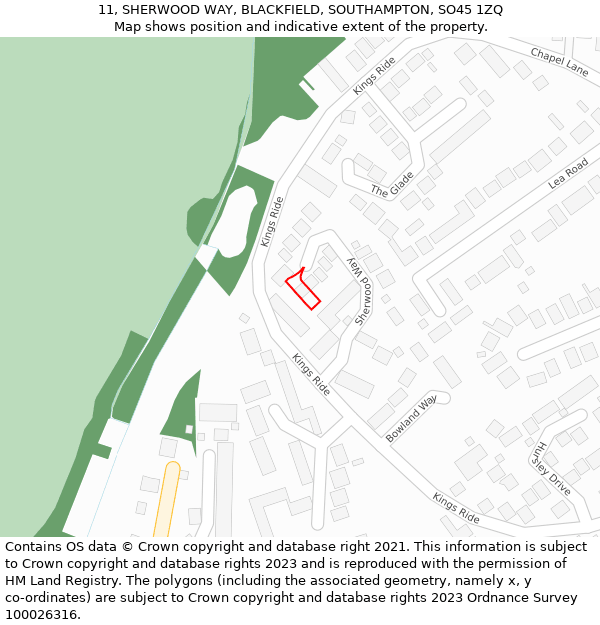 11, SHERWOOD WAY, BLACKFIELD, SOUTHAMPTON, SO45 1ZQ: Location map and indicative extent of plot