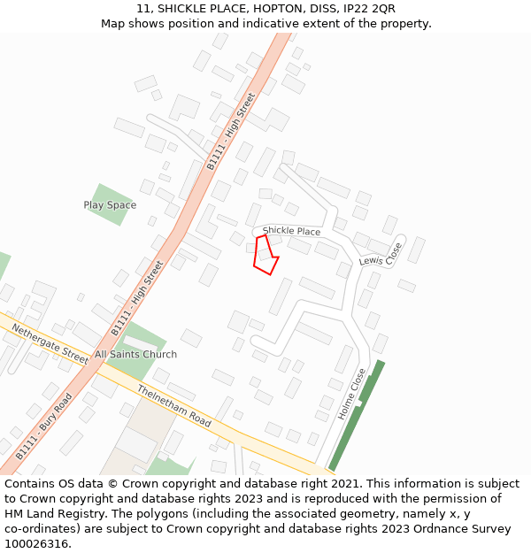 11, SHICKLE PLACE, HOPTON, DISS, IP22 2QR: Location map and indicative extent of plot