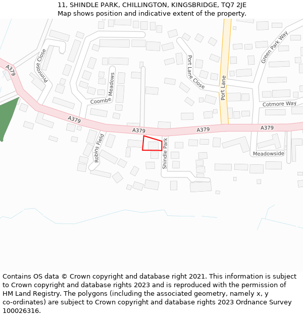 11, SHINDLE PARK, CHILLINGTON, KINGSBRIDGE, TQ7 2JE: Location map and indicative extent of plot