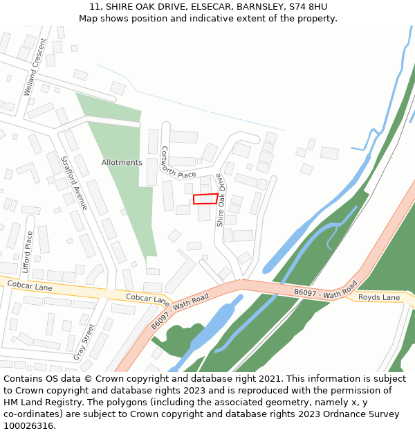 11, SHIRE OAK DRIVE, ELSECAR, BARNSLEY, S74 8HU: Location map and indicative extent of plot