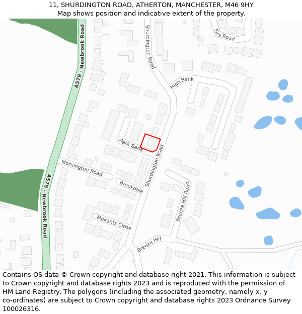 11, SHURDINGTON ROAD, ATHERTON, MANCHESTER, M46 9HY: Location map and indicative extent of plot