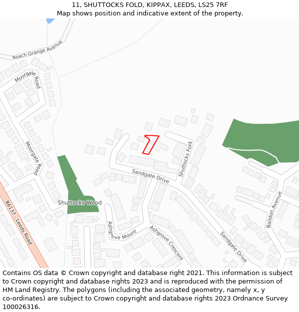 11, SHUTTOCKS FOLD, KIPPAX, LEEDS, LS25 7RF: Location map and indicative extent of plot