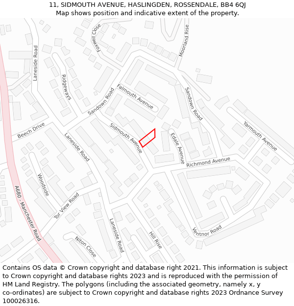 11, SIDMOUTH AVENUE, HASLINGDEN, ROSSENDALE, BB4 6QJ: Location map and indicative extent of plot