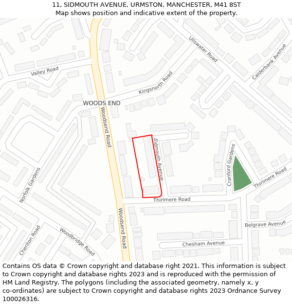 11, SIDMOUTH AVENUE, URMSTON, MANCHESTER, M41 8ST: Location map and indicative extent of plot