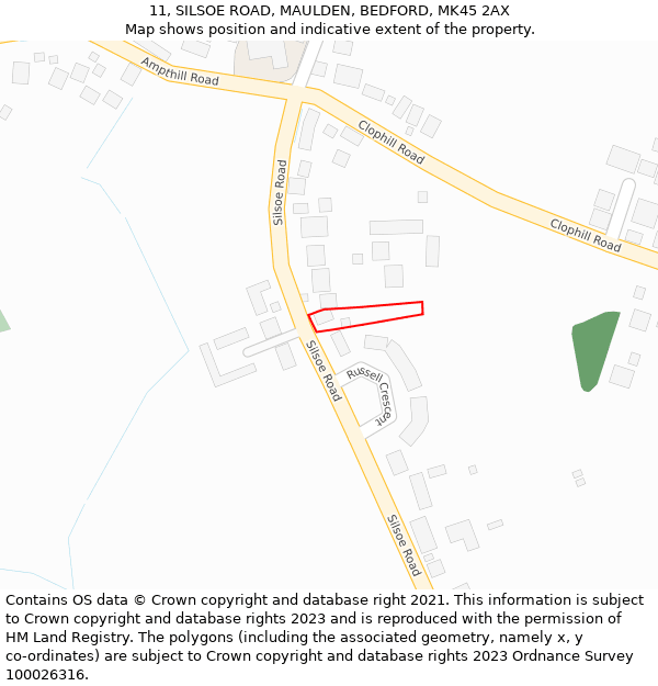 11, SILSOE ROAD, MAULDEN, BEDFORD, MK45 2AX: Location map and indicative extent of plot